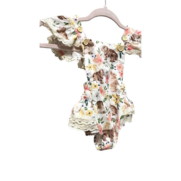 Baby One Piece Cute Romper Easter Theme with Bunnies/Flowers Brand New - Picture 2 of 12